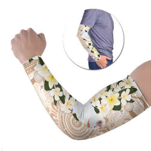 Australia Long-billed Corella Arm Sleeves Cacatua Tenuirostris Plumeria Aboriginal Art - Aussie Hoodie
