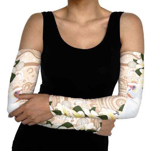 Australia Long-billed Corella Arm Sleeves Cacatua Tenuirostris Plumeria Aboriginal Art - Aussie Hoodie