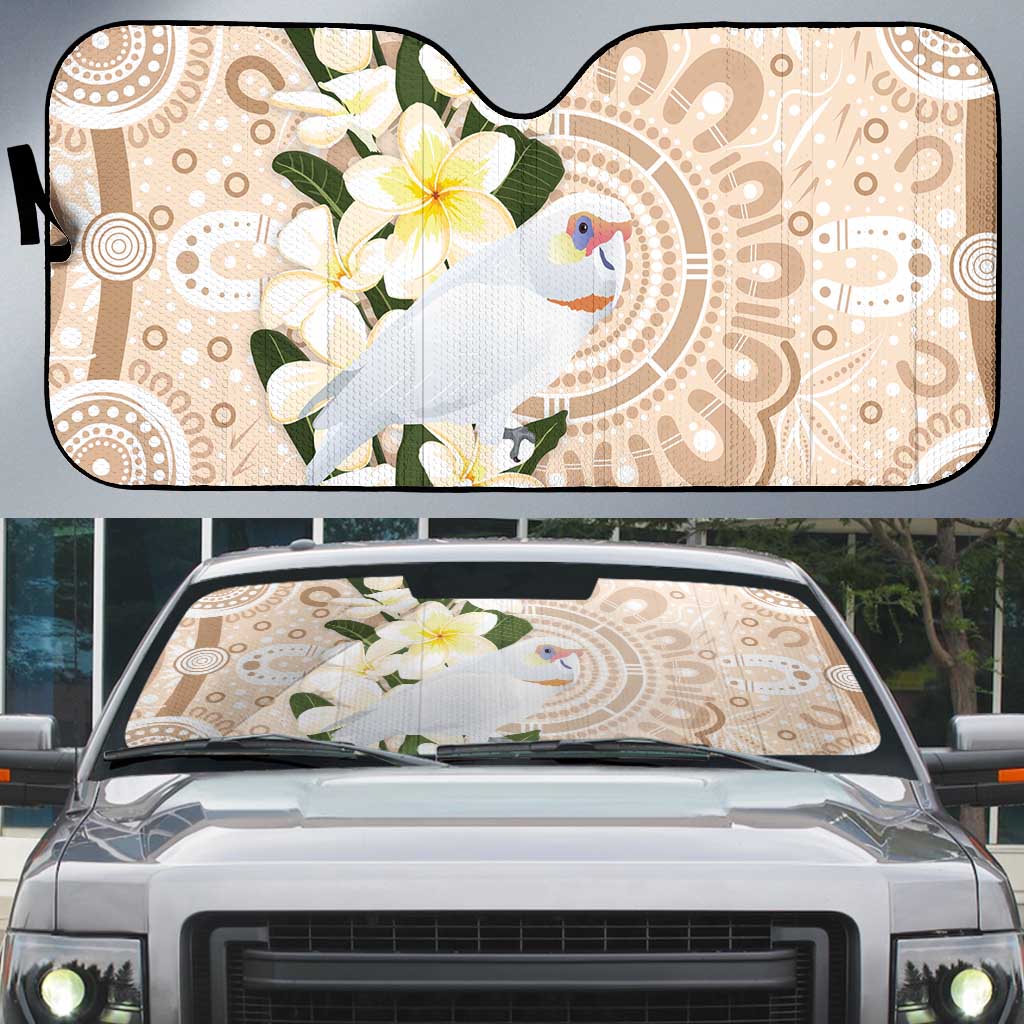 Australia Long-billed Corella Auto Sun Shade Cacatua Tenuirostris Plumeria Aboriginal Art - Aussie Hoodie