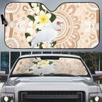 Australia Long-billed Corella Auto Sun Shade Cacatua Tenuirostris Plumeria Aboriginal Art - Aussie Hoodie
