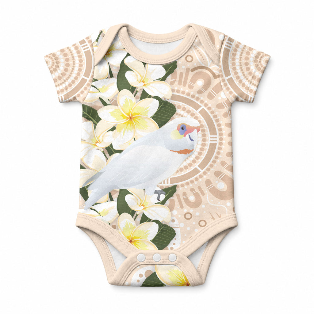 Australia Long-billed Corella Baby Onesie Cacatua Tenuirostris Plumeria Aboriginal Art