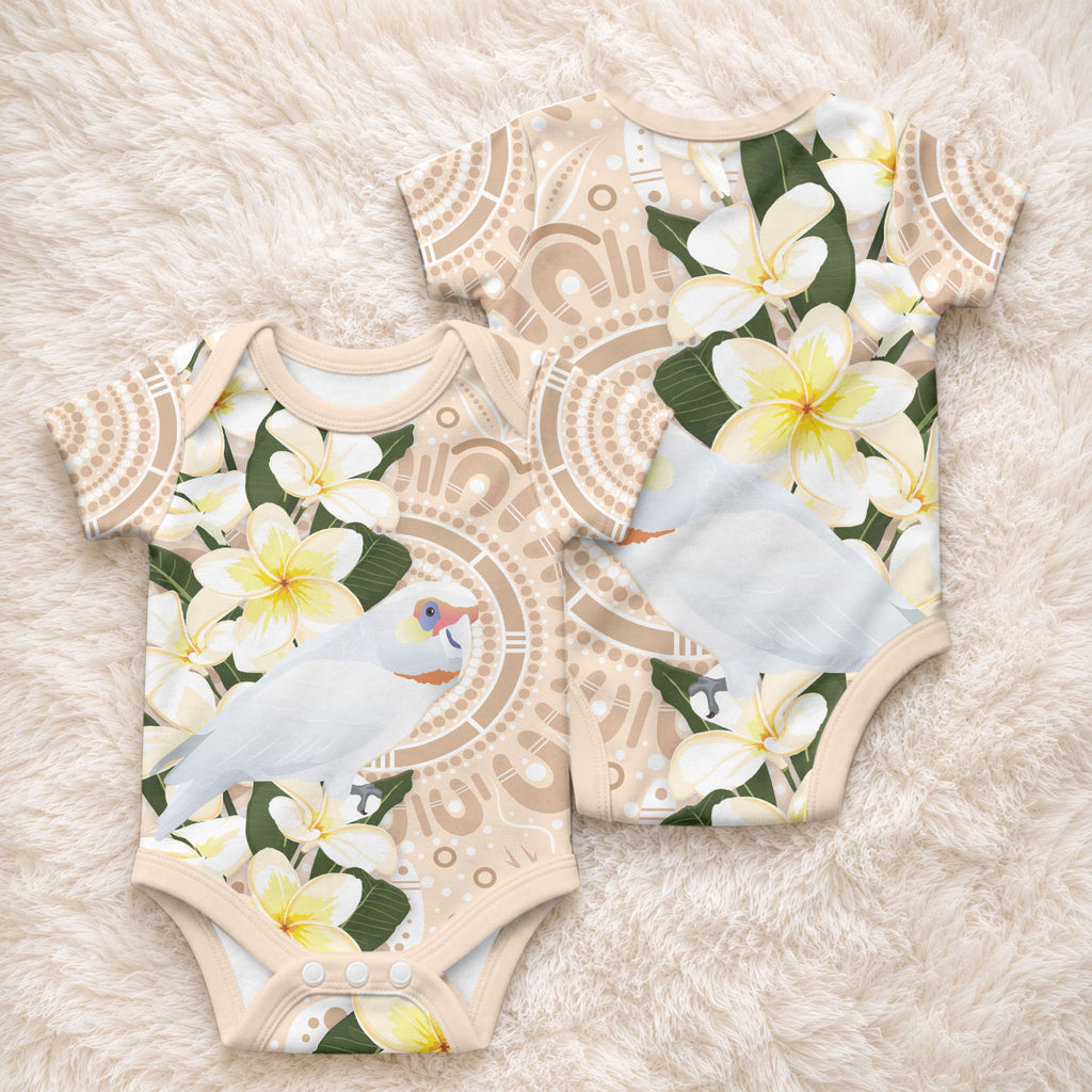 Australia Long-billed Corella Baby Onesie Cacatua Tenuirostris Plumeria Aboriginal Art