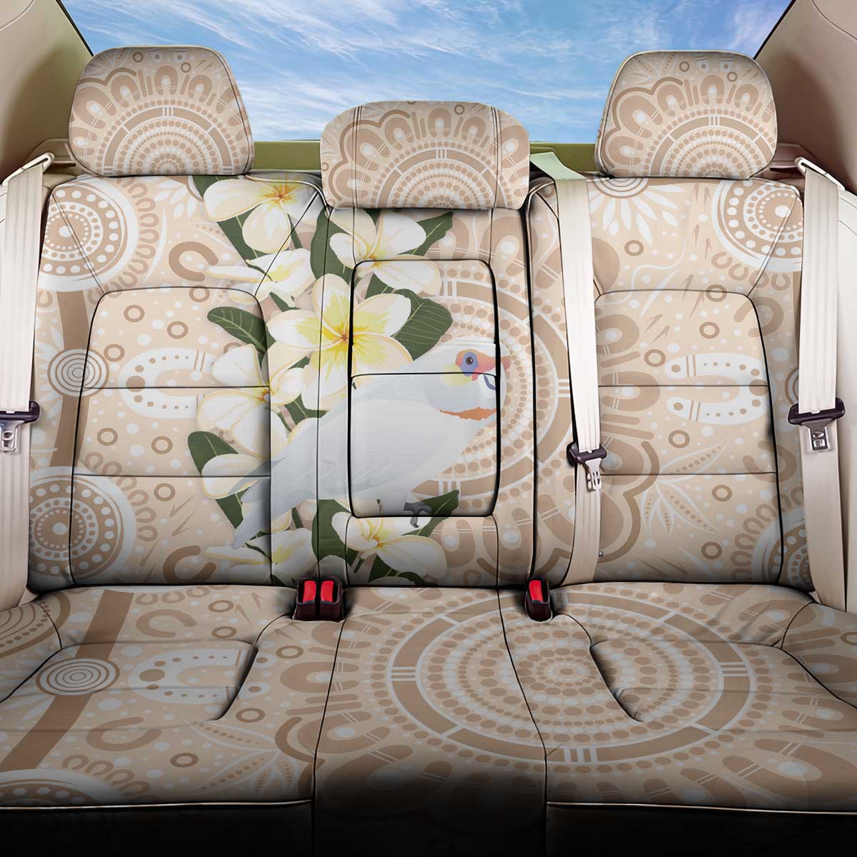 Australia Long-billed Corella Back Car Seat Cover Cacatua Tenuirostris Plumeria Aboriginal Art - Aussie Hoodie