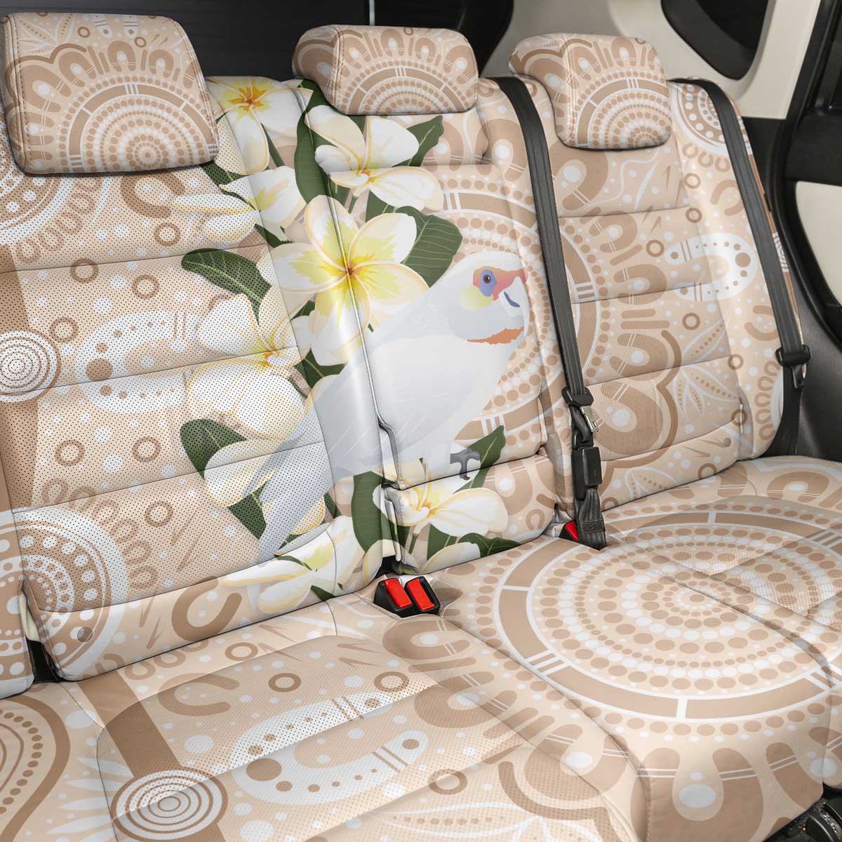 Australia Long-billed Corella Back Car Seat Cover Cacatua Tenuirostris Plumeria Aboriginal Art - Aussie Hoodie