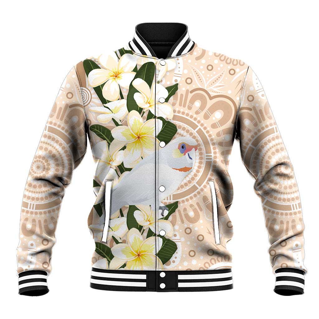 Australia Long-billed Corella Baseball Jacket Cacatua Tenuirostris Plumeria Aboriginal Art - Aussie Hoodie