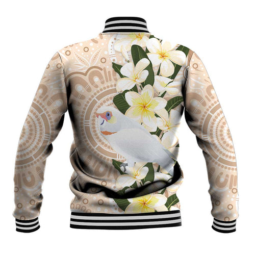Australia Long-billed Corella Baseball Jacket Cacatua Tenuirostris Plumeria Aboriginal Art - Aussie Hoodie