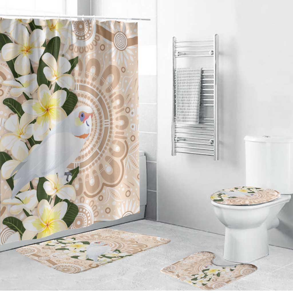 Australia Long-billed Corella Bathroom Set Cacatua Tenuirostris Plumeria Aboriginal Art - Aussie Hoodie
