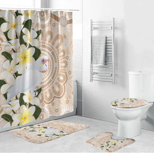Australia Long-billed Corella Bathroom Set Cacatua Tenuirostris Plumeria Aboriginal Art - Aussie Hoodie