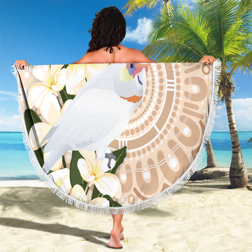 Australia Long-billed Corella Beach Blanket Cacatua Tenuirostris Plumeria Aboriginal Art - Aussie Hoodie