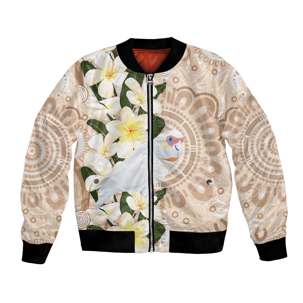 Australia Long-billed Corella Bomber Jacket Cacatua Tenuirostris Plumeria Aboriginal Art - Aussie Hoodie
