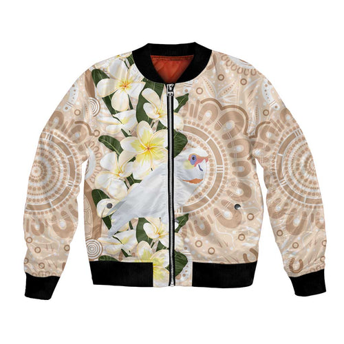 Australia Long-billed Corella Bomber Jacket Cacatua Tenuirostris Plumeria Aboriginal Art - Aussie Hoodie