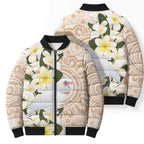 Australia Long-billed Corella Bomber Puffer Jacket Cacatua Tenuirostris Plumeria Aboriginal Art - Aussie Hoodie
