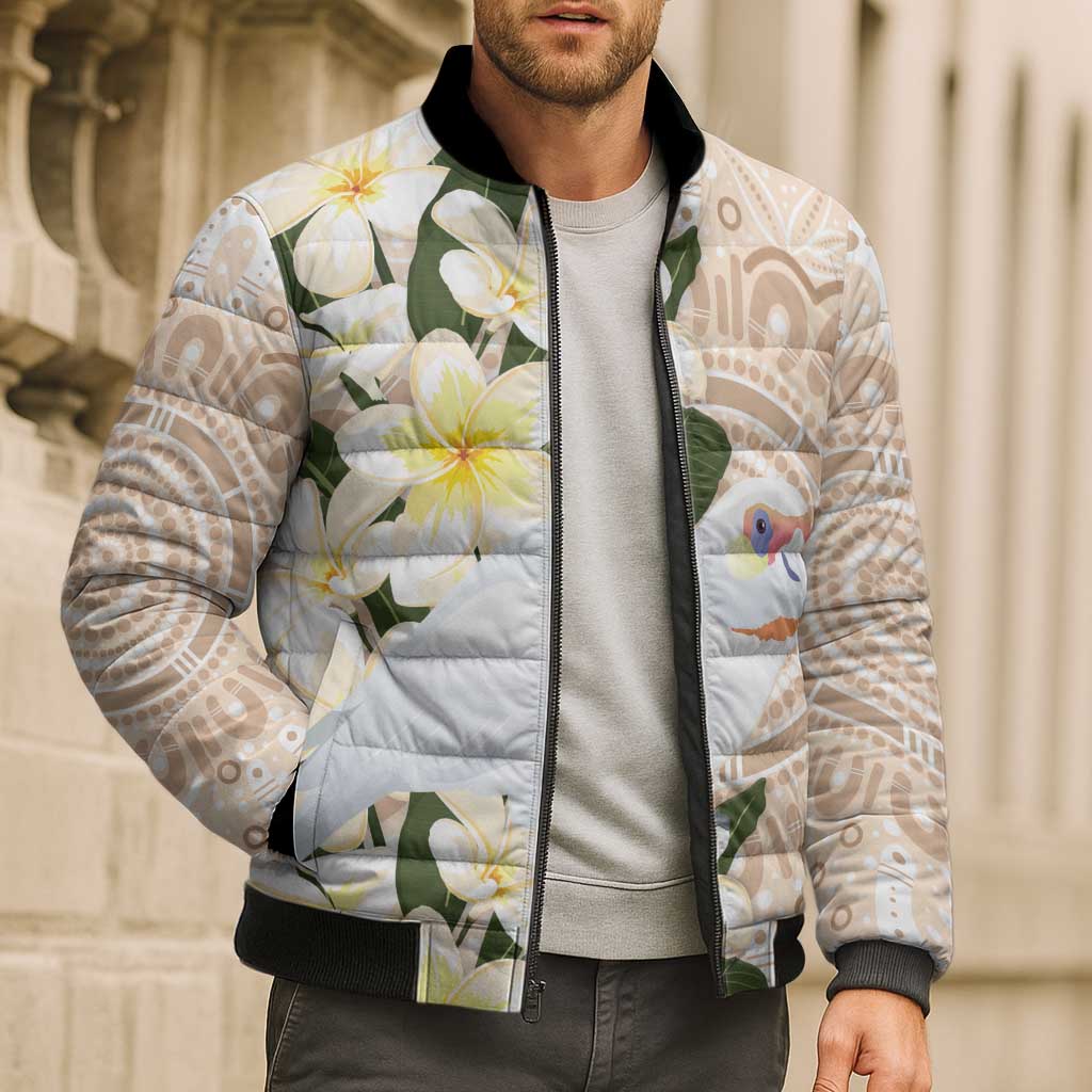 Australia Long-billed Corella Bomber Puffer Jacket Cacatua Tenuirostris Plumeria Aboriginal Art - Aussie Hoodie