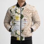 Australia Long-billed Corella Bomber Puffer Jacket Cacatua Tenuirostris Plumeria Aboriginal Art - Aussie Hoodie