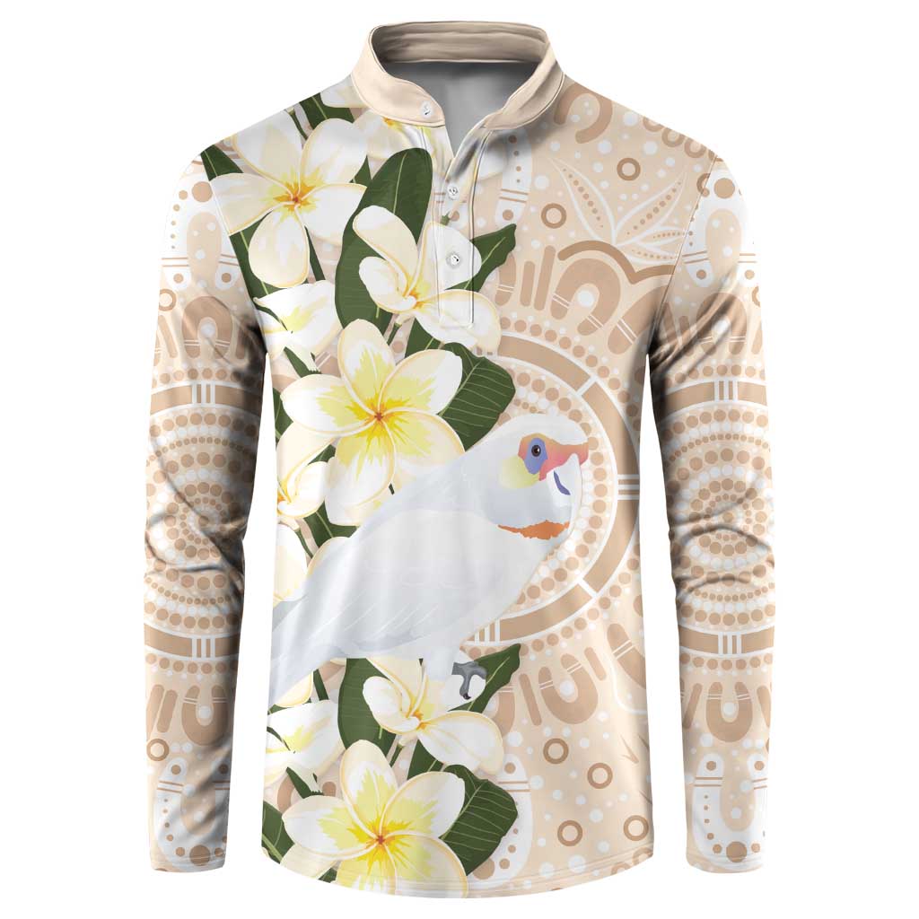 Australia Long-billed Corella Button Sweatshirt Cacatua Tenuirostris Plumeria Aboriginal Art - Aussie Hoodie