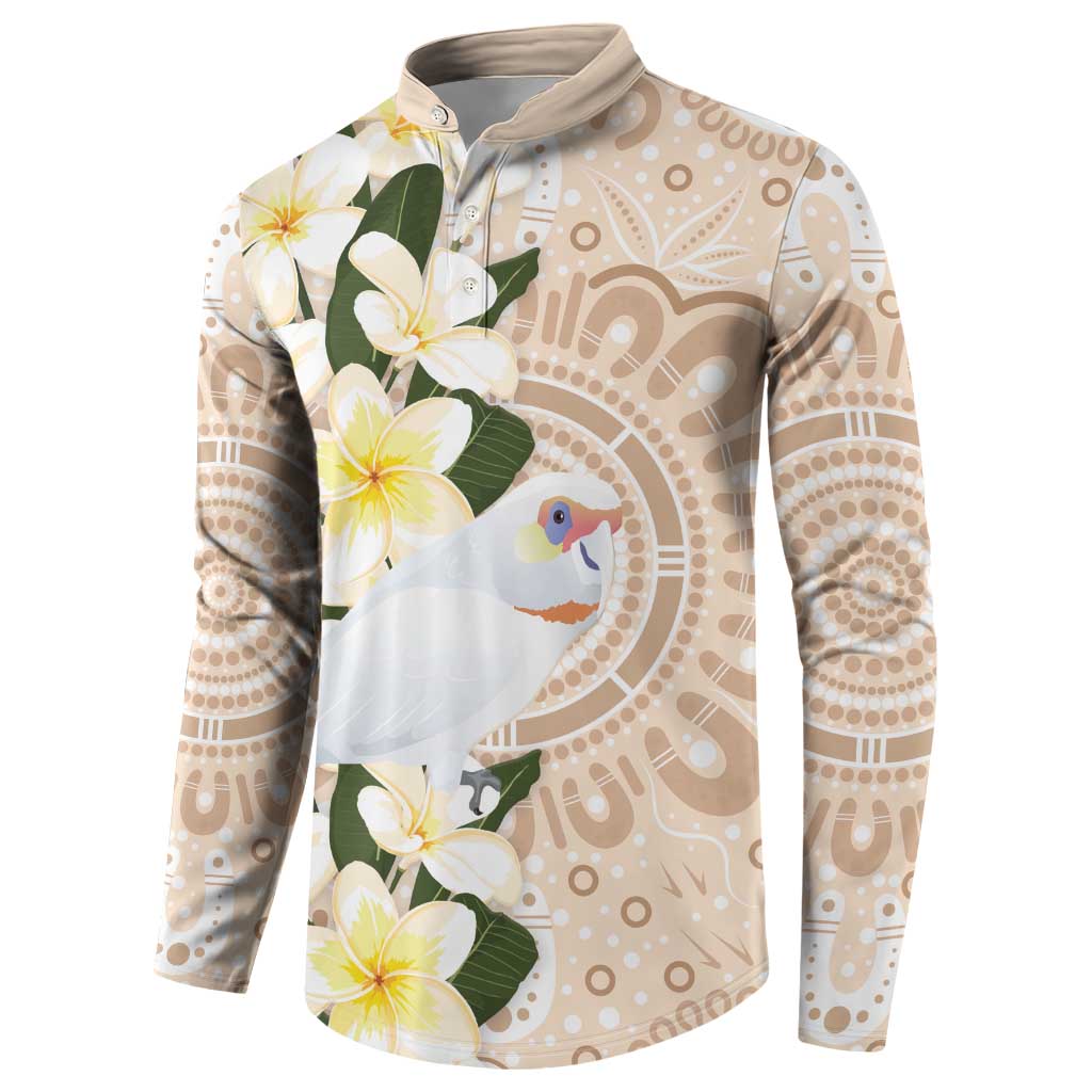 Australia Long-billed Corella Button Sweatshirt Cacatua Tenuirostris Plumeria Aboriginal Art - Aussie Hoodie