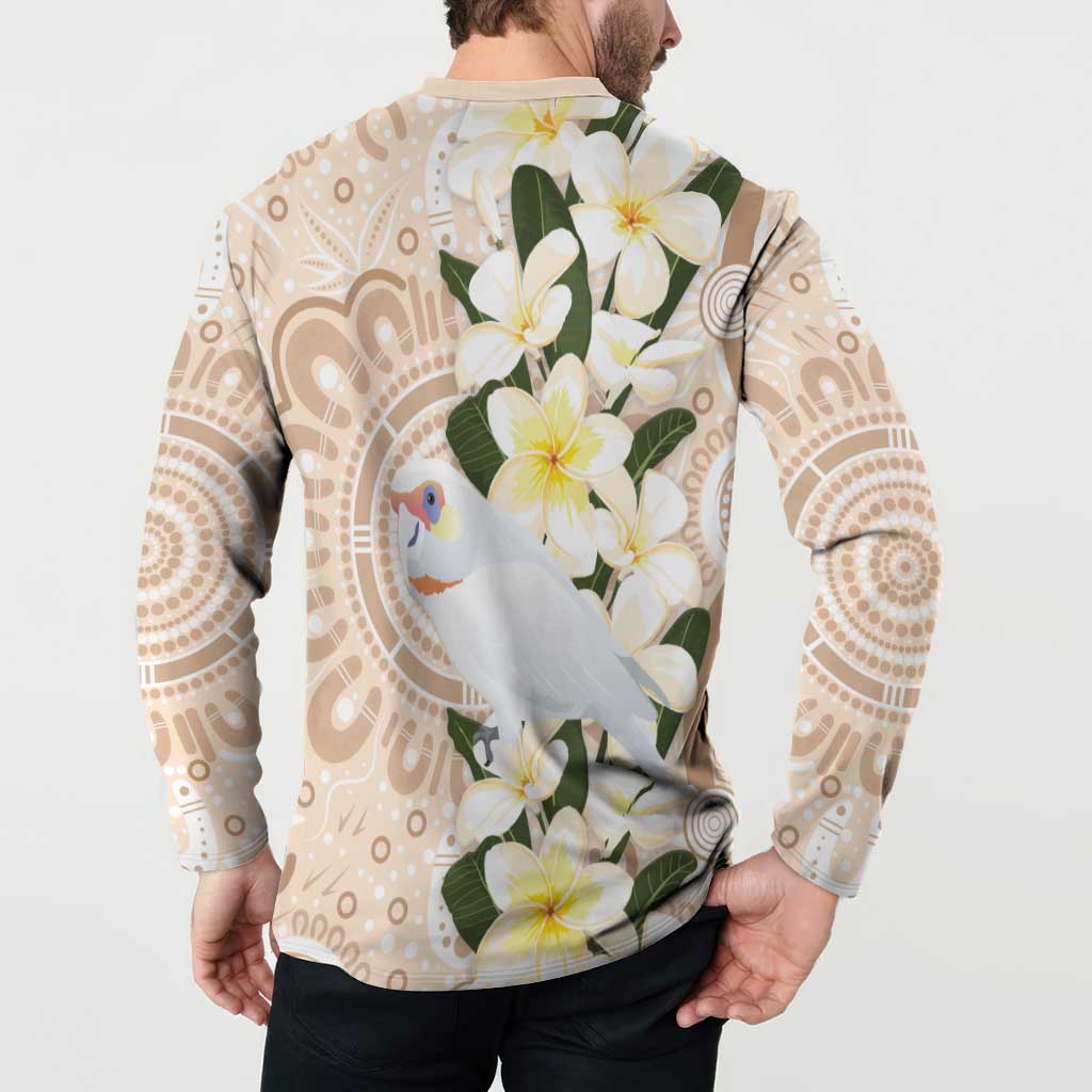 Australia Long-billed Corella Button Sweatshirt Cacatua Tenuirostris Plumeria Aboriginal Art - Aussie Hoodie