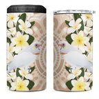 Australia Long-billed Corella 4 in 1 Can Cooler Tumbler Cacatua Tenuirostris Plumeria Aboriginal Art - Aussie Hoodie