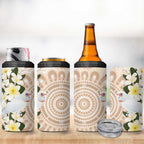 Australia Long-billed Corella 4 in 1 Can Cooler Tumbler Cacatua Tenuirostris Plumeria Aboriginal Art - Aussie Hoodie