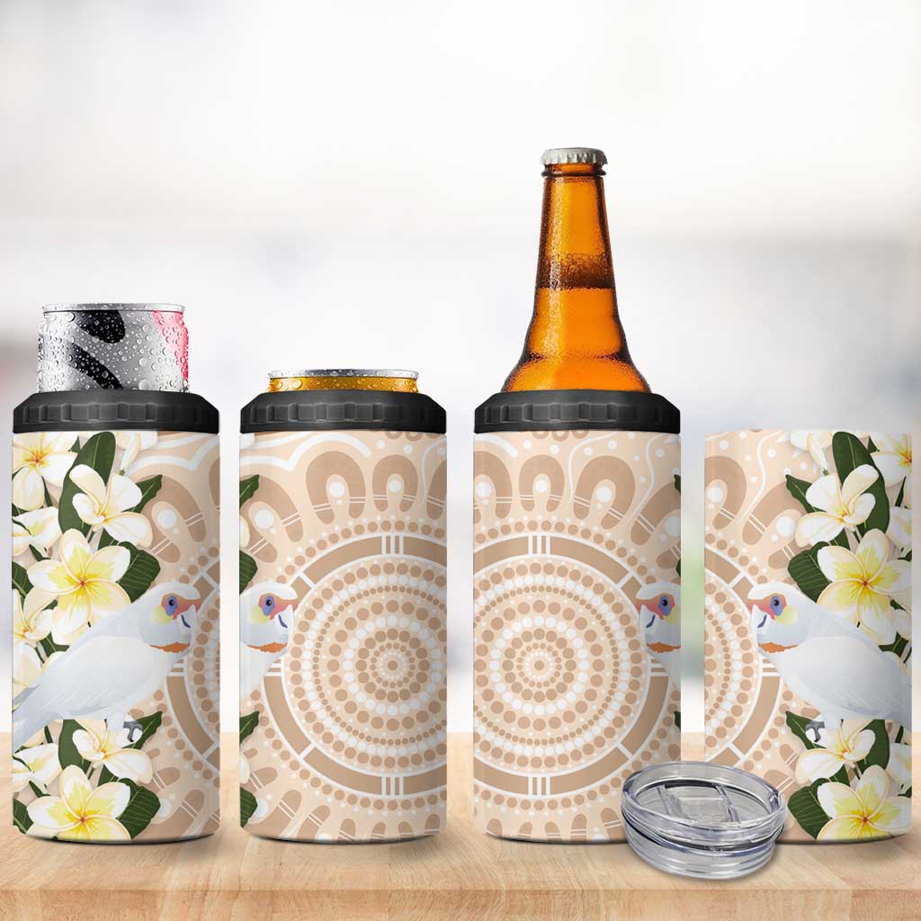 Australia Long-billed Corella 4 in 1 Can Cooler Tumbler Cacatua Tenuirostris Plumeria Aboriginal Art - Aussie Hoodie