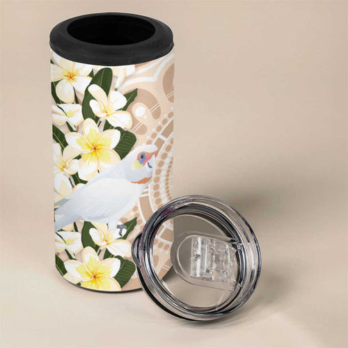 Australia Long-billed Corella 4 in 1 Can Cooler Tumbler Cacatua Tenuirostris Plumeria Aboriginal Art - Aussie Hoodie