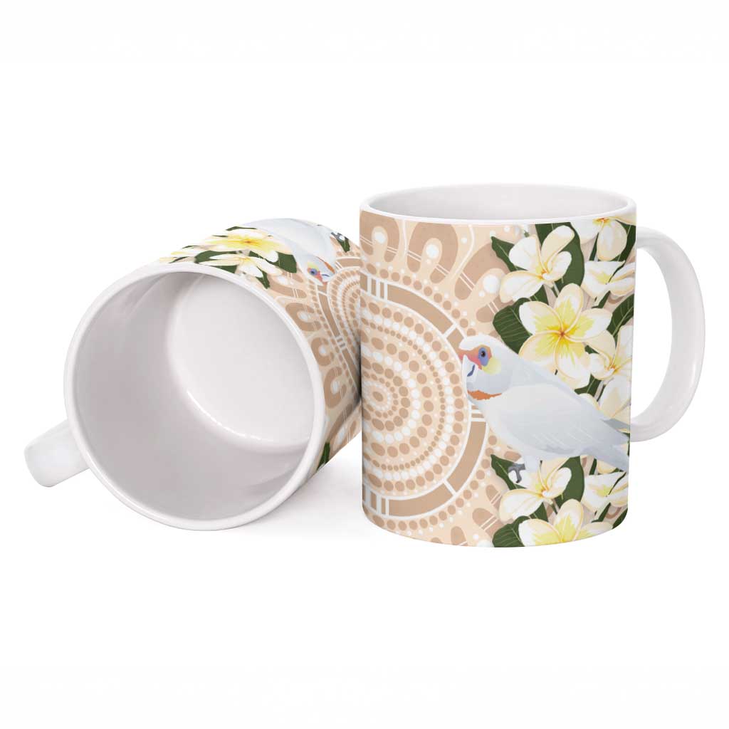 Australia Long-billed Corella Ceramic Mug Cacatua Tenuirostris Plumeria Aboriginal Art - Aussie Hoodie