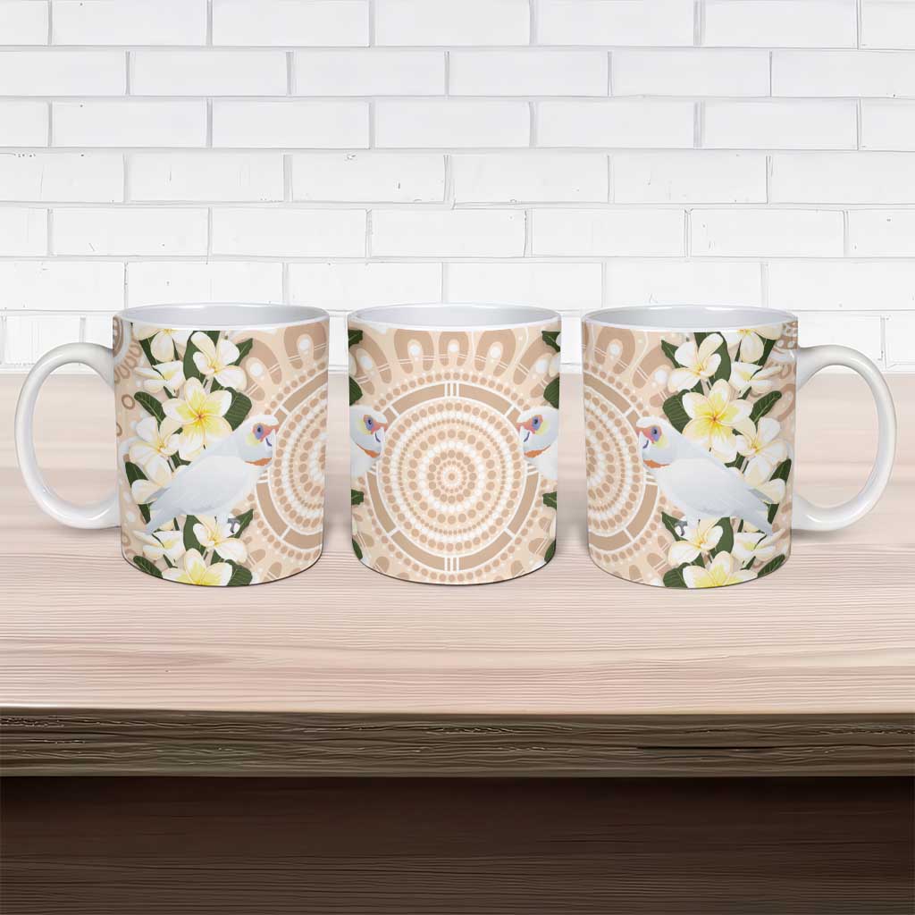 Australia Long-billed Corella Ceramic Mug Cacatua Tenuirostris Plumeria Aboriginal Art - Aussie Hoodie