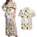Australia Long-billed Corella Couples Matching Off Shoulder Maxi Dress and Hawaiian Shirt Cacatua Tenuirostris Plumeria Aboriginal Art - Aussie Hoodie