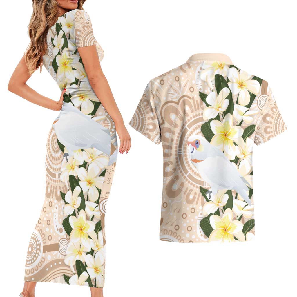 Australia Long-billed Corella Couples Matching Short Sleeve Bodycon Dress and Hawaiian Shirt Cacatua Tenuirostris Plumeria Aboriginal Art - Aussie Hoodie