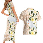 Australia Long-billed Corella Couples Matching Short Sleeve Bodycon Dress and Hawaiian Shirt Cacatua Tenuirostris Plumeria Aboriginal Art - Aussie Hoodie