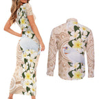 Australia Long-billed Corella Couples Matching Short Sleeve Bodycon Dress and Long Sleeve Button Shirt Cacatua Tenuirostris Plumeria Aboriginal Art - Aussie Hoodie