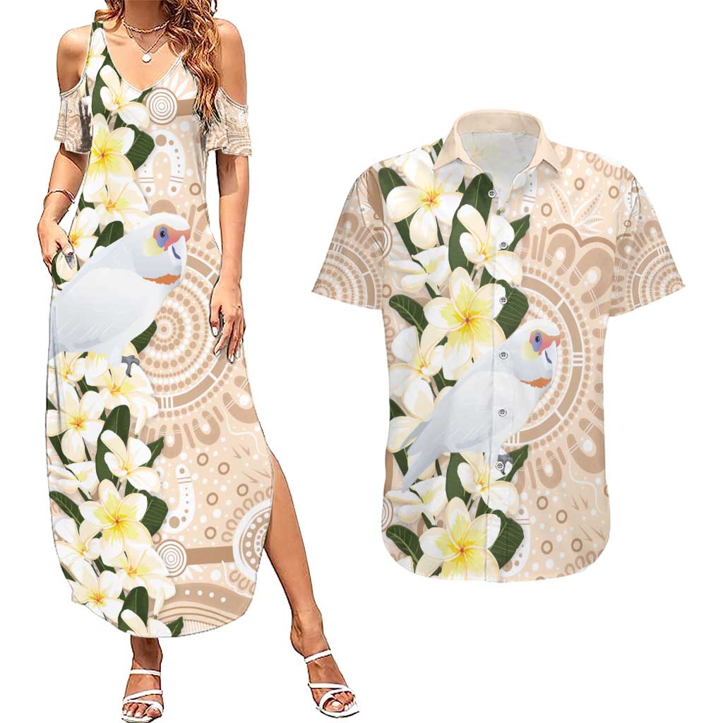 Australia Long-billed Corella Couples Matching Summer Maxi Dress and Hawaiian Shirt Cacatua Tenuirostris Plumeria Aboriginal Art - Aussie Hoodie
