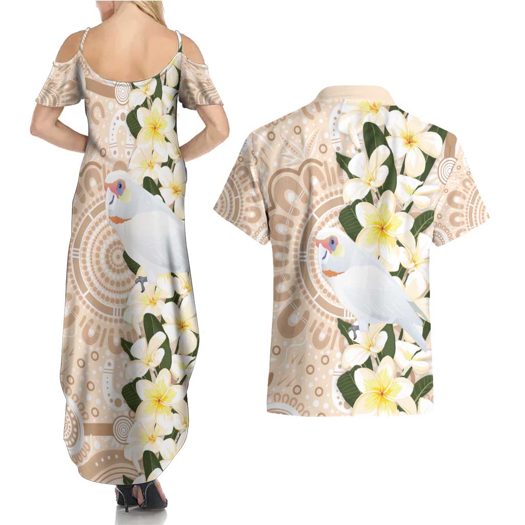 Australia Long-billed Corella Couples Matching Summer Maxi Dress and Hawaiian Shirt Cacatua Tenuirostris Plumeria Aboriginal Art - Aussie Hoodie