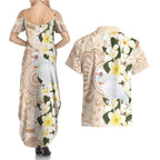 Australia Long-billed Corella Couples Matching Summer Maxi Dress and Hawaiian Shirt Cacatua Tenuirostris Plumeria Aboriginal Art - Aussie Hoodie
