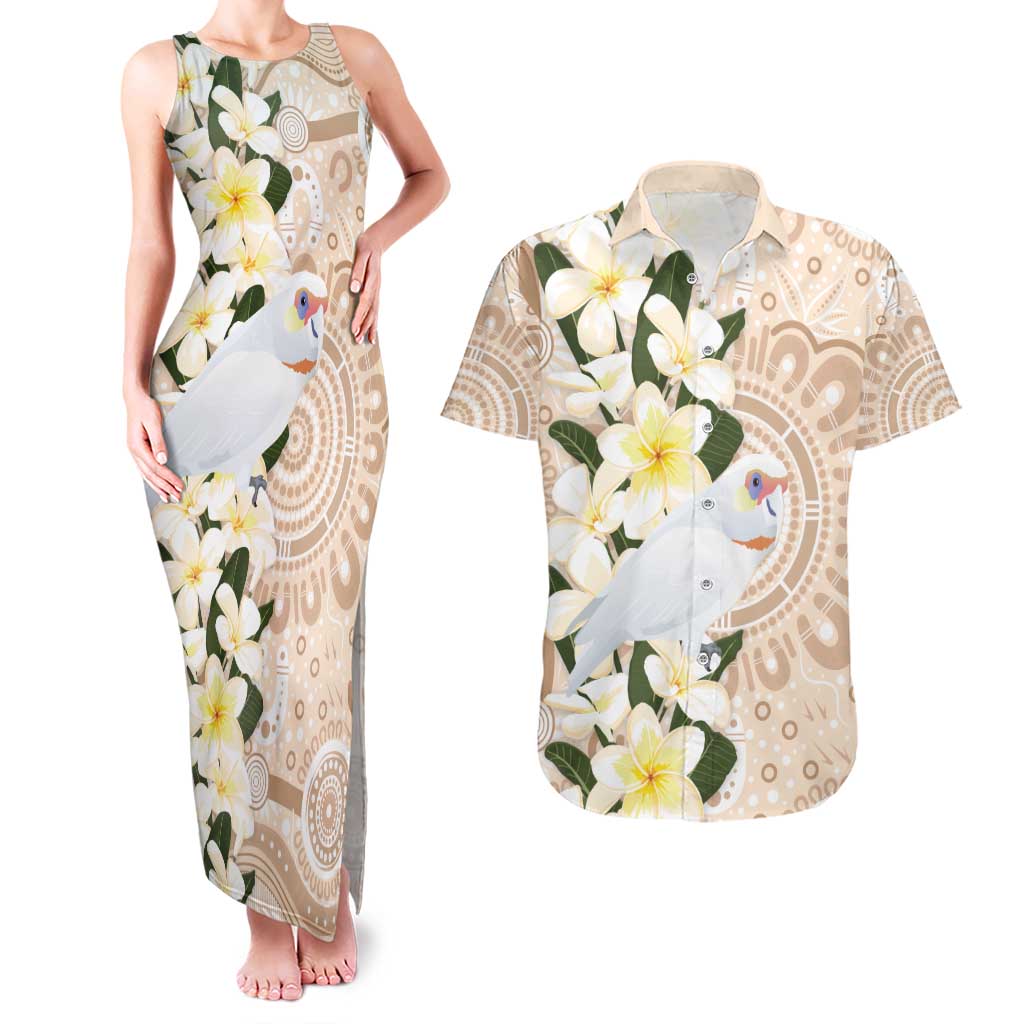 Australia Long-billed Corella Couples Matching Tank Maxi Dress and Hawaiian Shirt Cacatua Tenuirostris Plumeria Aboriginal Art - Aussie Hoodie