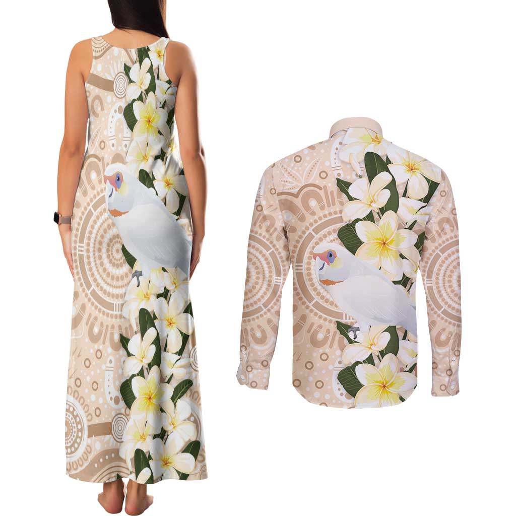 Australia Long-billed Corella Couples Matching Tank Maxi Dress and Long Sleeve Button Shirt Cacatua Tenuirostris Plumeria Aboriginal Art - Aussie Hoodie