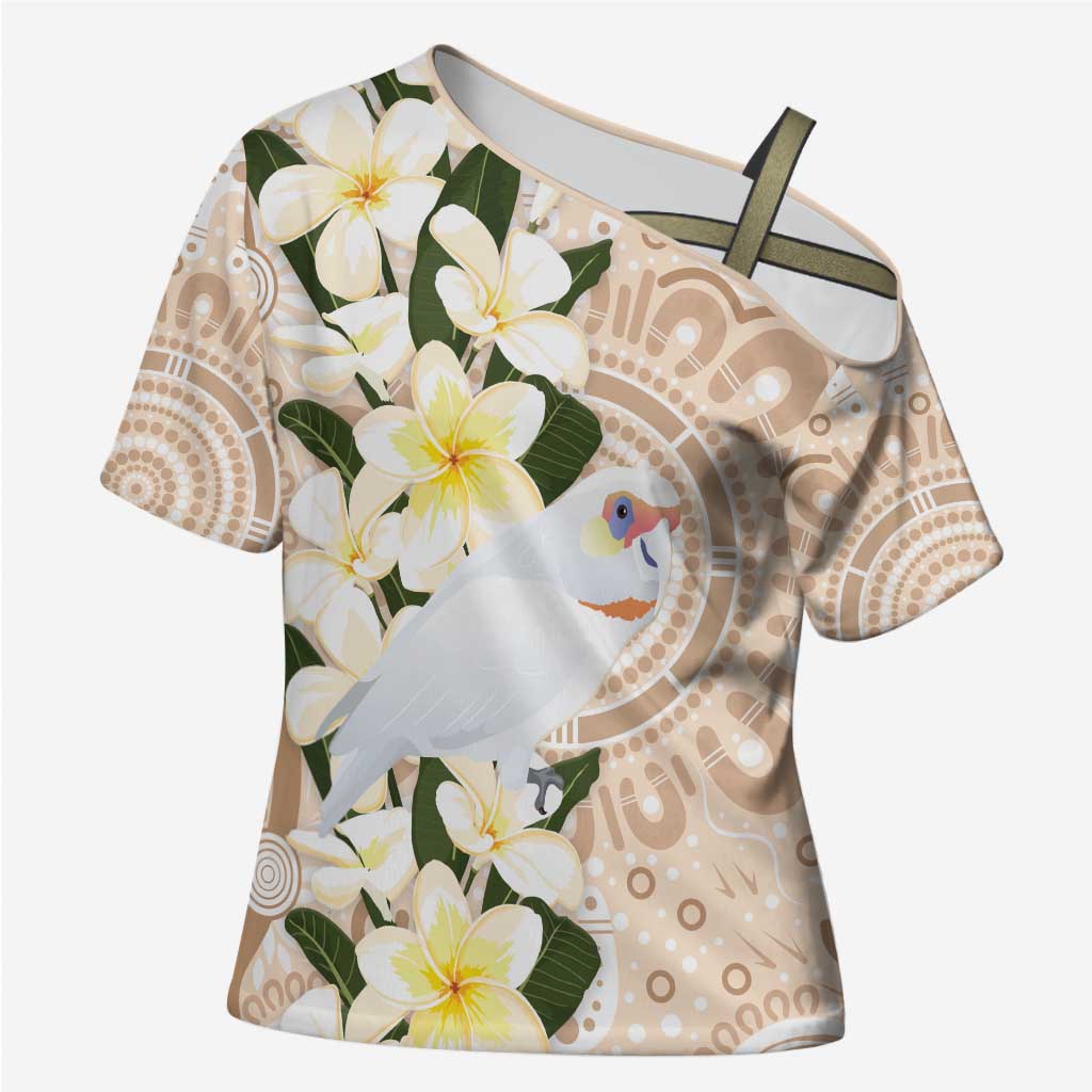 Australia Long-billed Corella Cross Shoulder Shirt Cacatua Tenuirostris Plumeria Aboriginal Art - Aussie Hoodie
