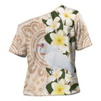 Australia Long-billed Corella Cross Shoulder Shirt Cacatua Tenuirostris Plumeria Aboriginal Art - Aussie Hoodie