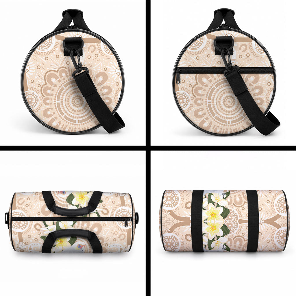 Australia Long-billed Corella Duffle Bag Cacatua Tenuirostris Plumeria Aboriginal Art