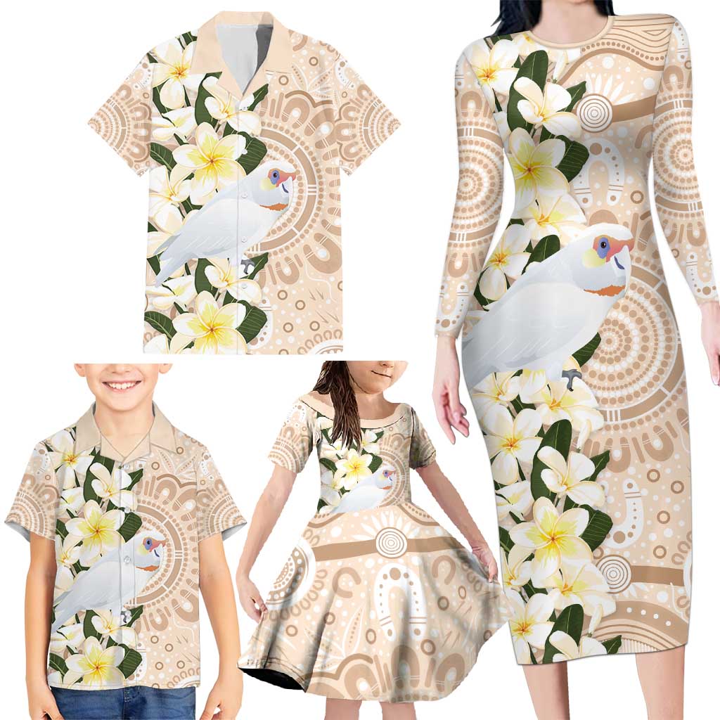 Australia Long-billed Corella Family Matching Long Sleeve Bodycon Dress and Hawaiian Shirt Cacatua Tenuirostris Plumeria Aboriginal Art - Aussie Hoodie