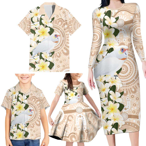 Australia Long-billed Corella Family Matching Long Sleeve Bodycon Dress and Hawaiian Shirt Cacatua Tenuirostris Plumeria Aboriginal Art - Aussie Hoodie