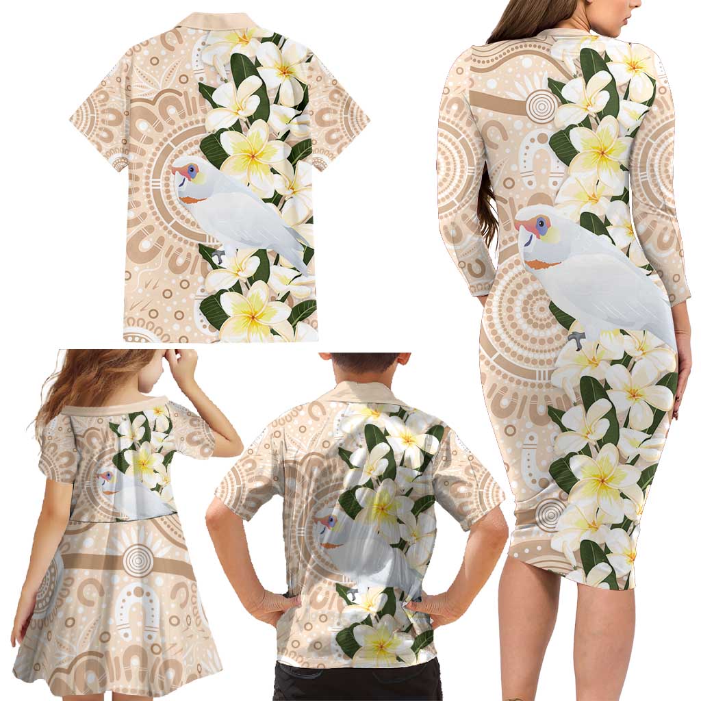 Australia Long-billed Corella Family Matching Long Sleeve Bodycon Dress and Hawaiian Shirt Cacatua Tenuirostris Plumeria Aboriginal Art - Aussie Hoodie