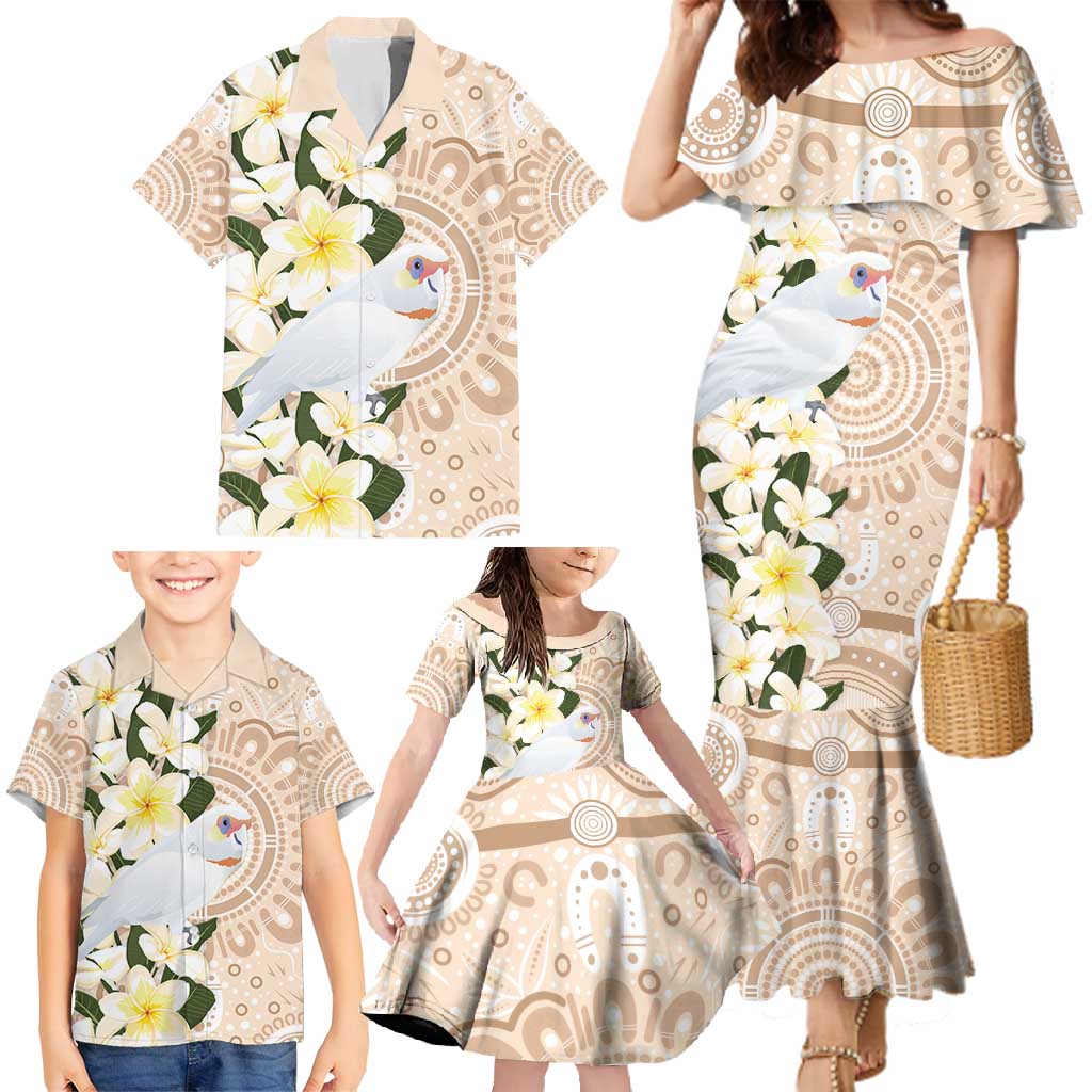 Australia Long-billed Corella Family Matching Mermaid Dress and Hawaiian Shirt Cacatua Tenuirostris Plumeria Aboriginal Art - Aussie Hoodie