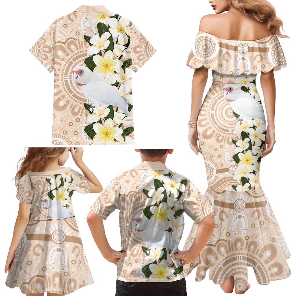 Australia Long-billed Corella Family Matching Mermaid Dress and Hawaiian Shirt Cacatua Tenuirostris Plumeria Aboriginal Art - Aussie Hoodie