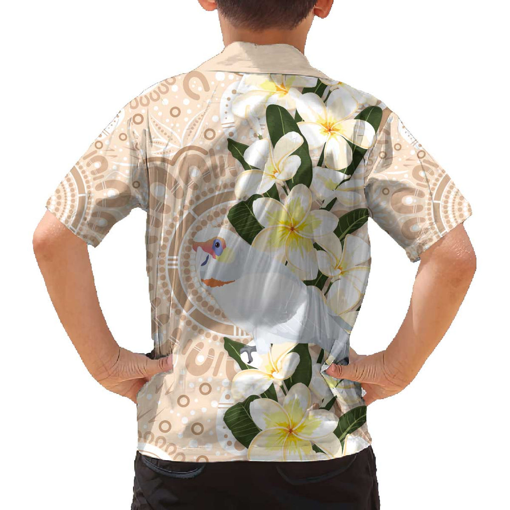 Australia Long-billed Corella Family Matching Off The Shoulder Long Sleeve Dress and Hawaiian Shirt Cacatua Tenuirostris Plumeria Aboriginal Art - Aussie Hoodie