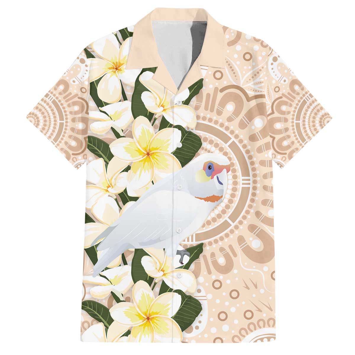 Australia Long-billed Corella Family Matching Off The Shoulder Long Sleeve Dress and Hawaiian Shirt Cacatua Tenuirostris Plumeria Aboriginal Art - Aussie Hoodie