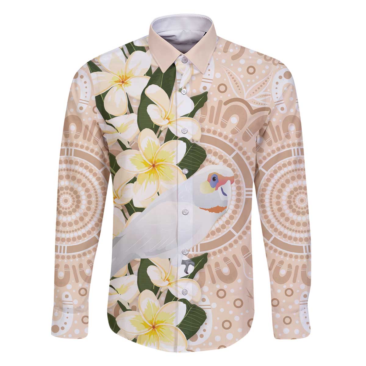 Australia Long-billed Corella Family Matching Off The Shoulder Long Sleeve Dress and Hawaiian Shirt Cacatua Tenuirostris Plumeria Aboriginal Art - Aussie Hoodie