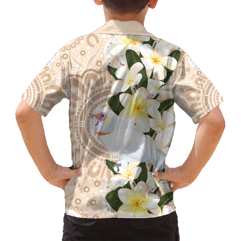 Australia Long-billed Corella Family Matching Off Shoulder Maxi Dress and Hawaiian Shirt Cacatua Tenuirostris Plumeria Aboriginal Art - Aussie Hoodie