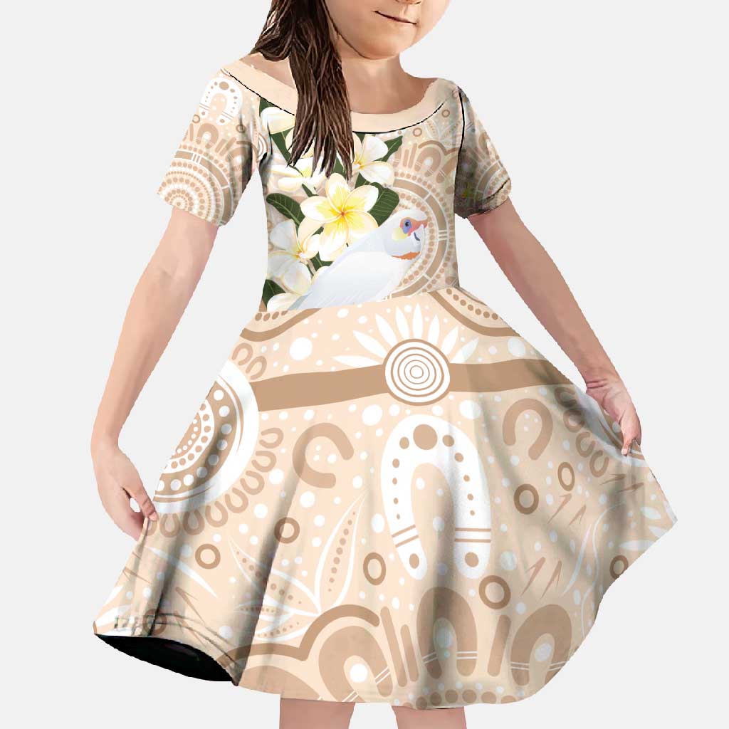 Australia Long-billed Corella Family Matching Off Shoulder Maxi Dress and Hawaiian Shirt Cacatua Tenuirostris Plumeria Aboriginal Art - Aussie Hoodie