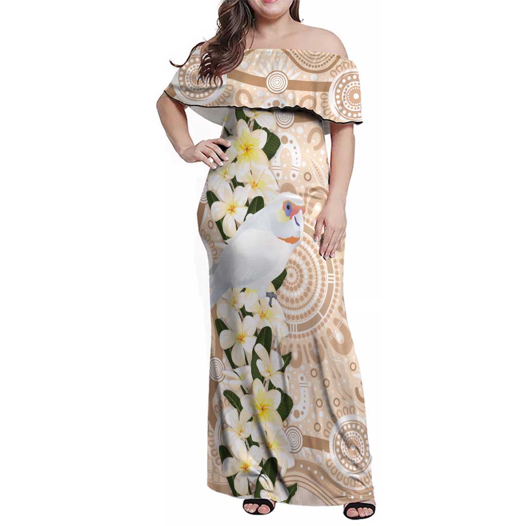 Australia Long-billed Corella Family Matching Off Shoulder Maxi Dress and Hawaiian Shirt Cacatua Tenuirostris Plumeria Aboriginal Art - Aussie Hoodie